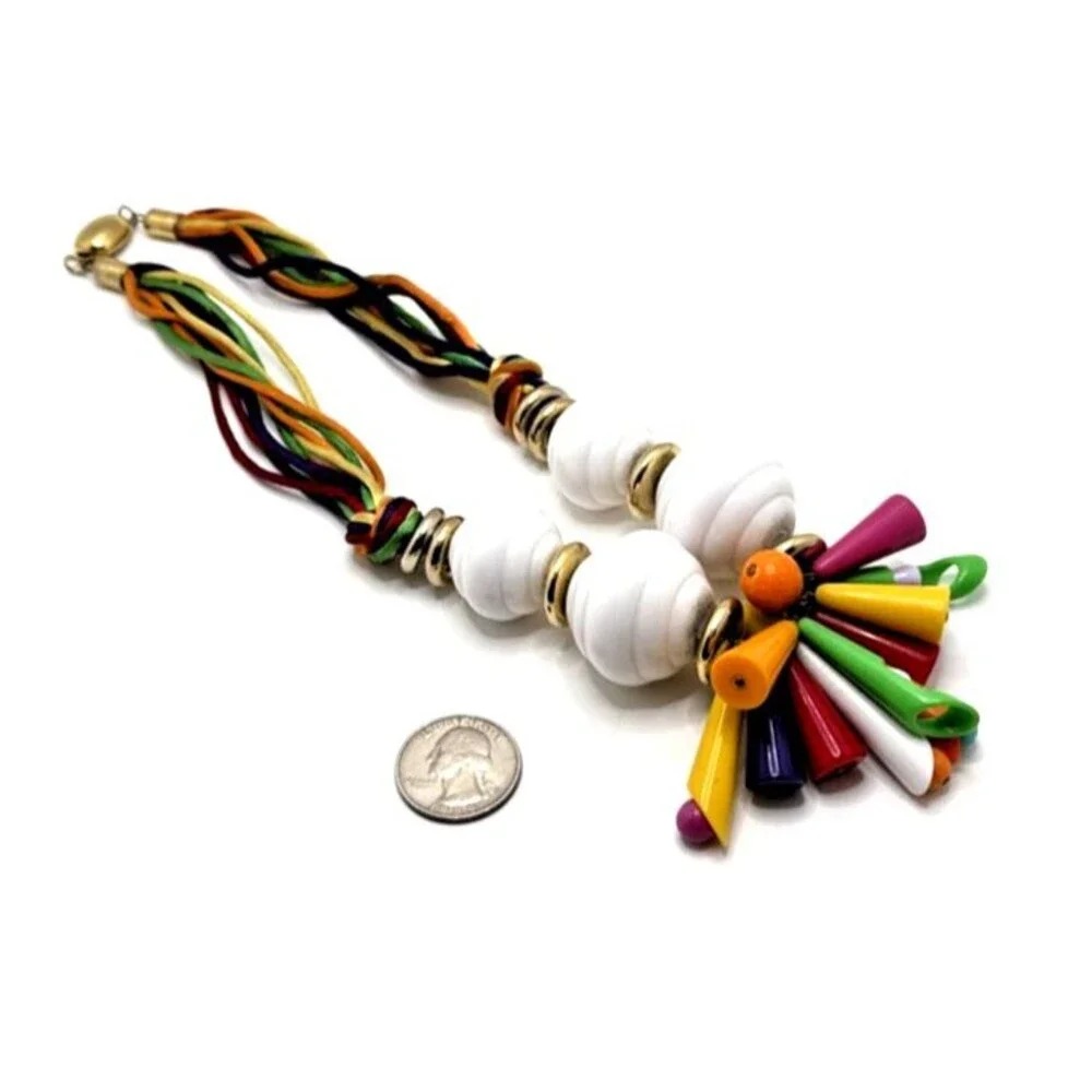 Vintage Statement Necklace Colorful Spike Beads Multi Cord Chunky Pop Art 18
